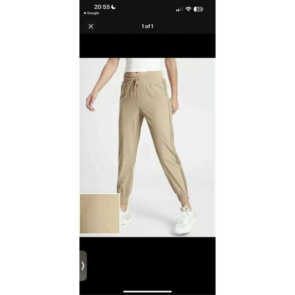 Athleta Brooklyn Textured Jogger Windowpane Taupe Size 4 - Picture 1 of 8